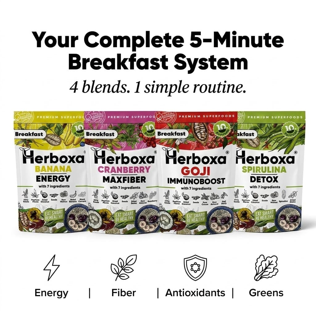 Kombinovaný balík Herboxa® Superfoods – 4 produkty – kompletné zdravé raňajky, ktoré vám vydržia viac ako mesiac